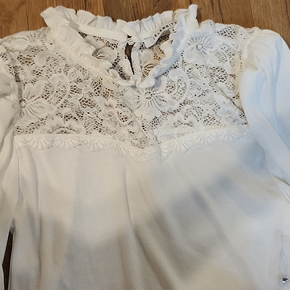 Celebrity Pink White Fitted Embellished Blouse - Picture 6 of 8